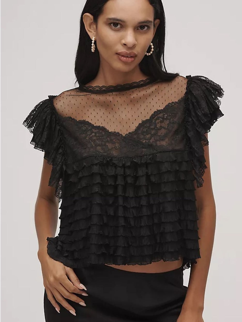 Anthropologie ~Maeve | Sheer Ruffle Lace Blouse / Size XL NWT